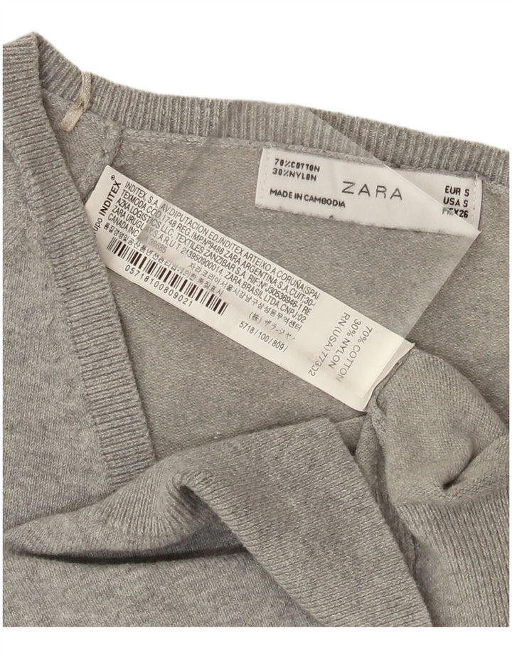 ZARA Damen Crop V-Ausschnitt Pullover Pullover UK 10 Small Grau Baumwolle