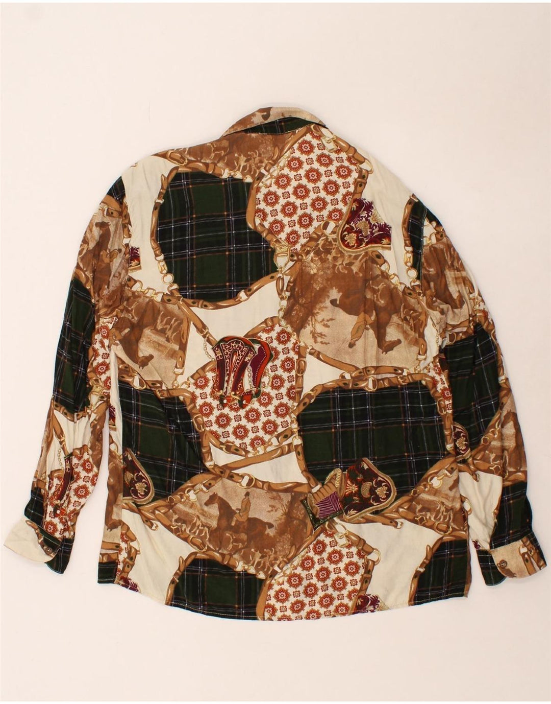 VINTAGE Womens Abstract Pattern Shirt Blouse IT 46 Large Beige Vintage Vintage and Second-Hand Vintage from Messina Hembry 