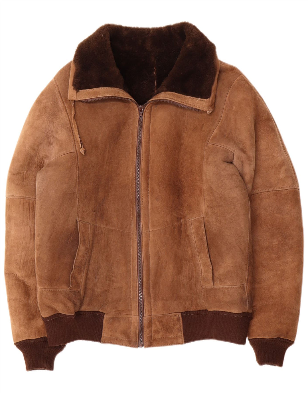 Vintage Herren Shearling Jacke IT 52 XL Braun Farbblock