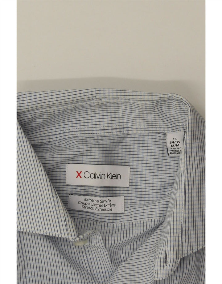 Calvin Klein Herren Extra Slim Fit Hemd Größe 15 Mittelblau kariert