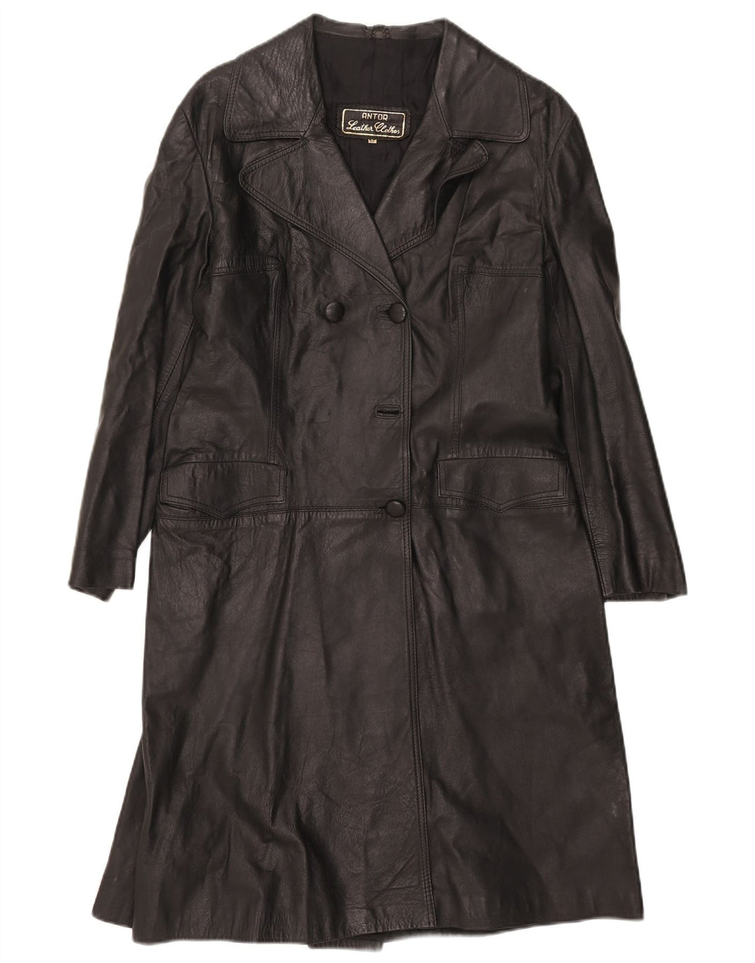 Vintage Damen Ledermantel IT 48 XL Schwarz