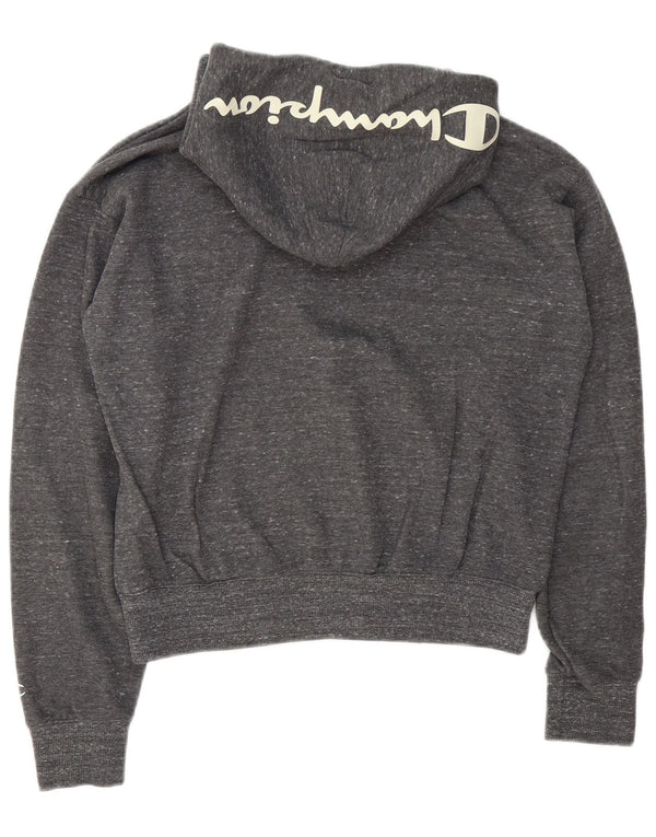 Champion Womens Graphic Crop Hoodie Pullover UK 14 Mittelgrau gefleckte Baumwolle