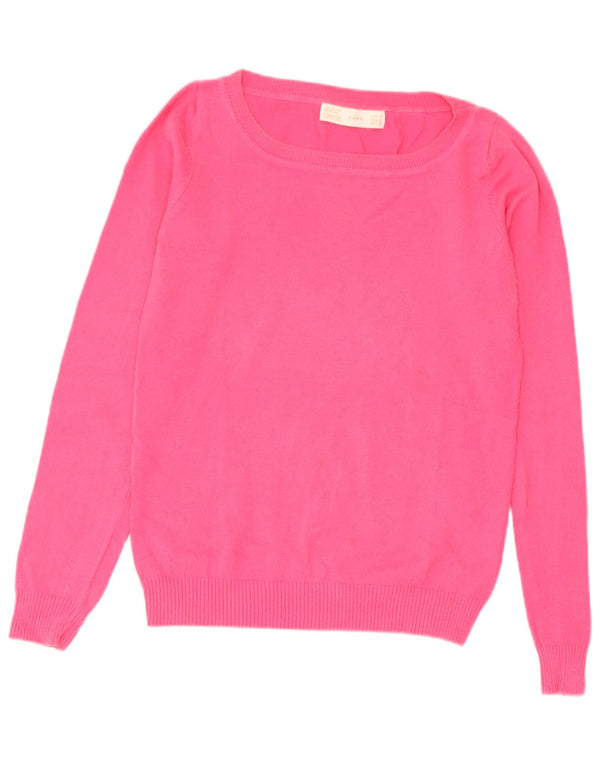 Zara Damen-Pullover mit U-Boot-Ausschnitt, UK 12, mittelrosa, Baumwolle