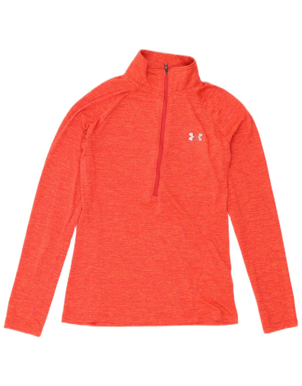 Under Armour Damen Heat Gear Pullover-Trainingsanzugoberteil UK 6 XS Orange gefleckt