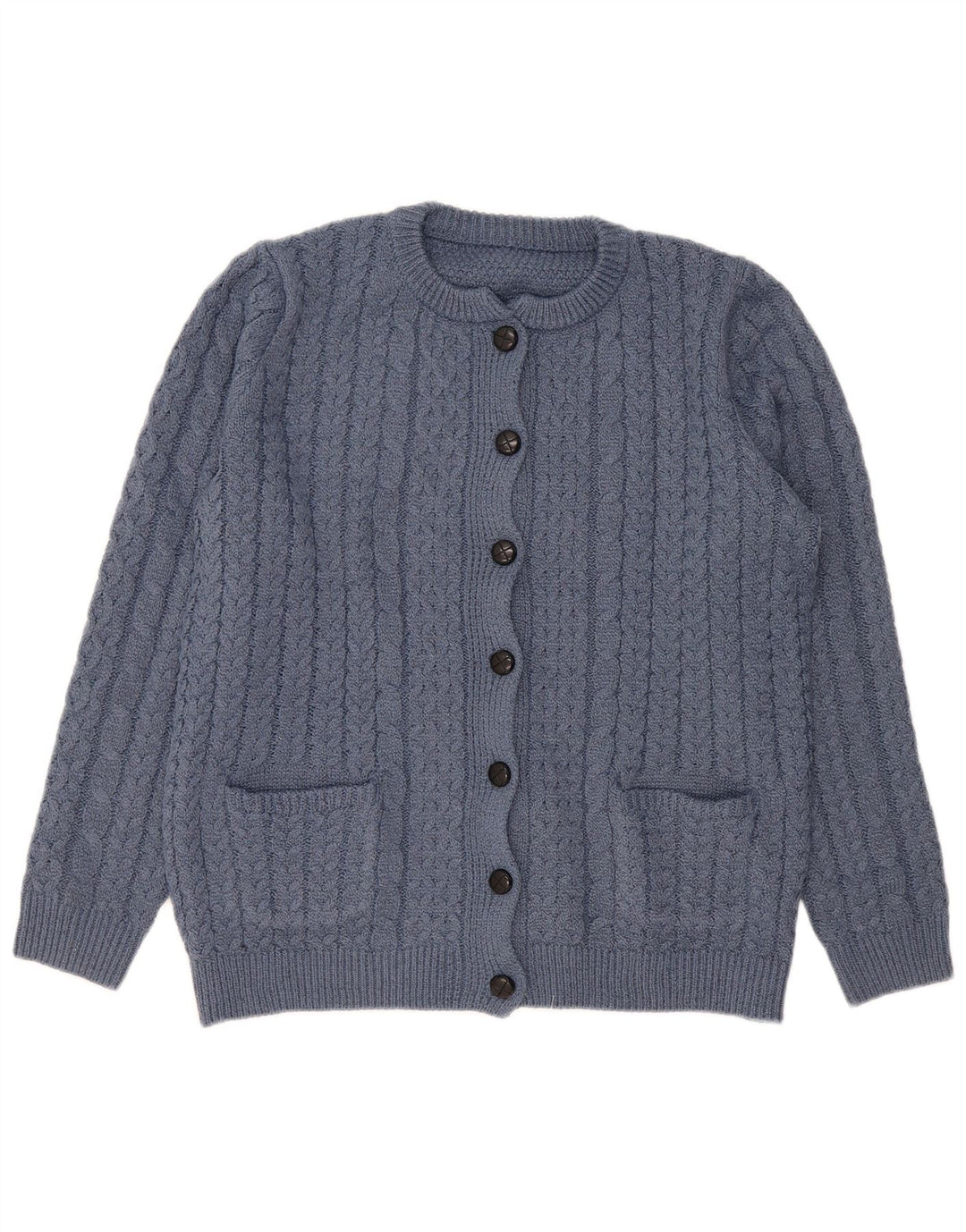 Vintage Damen Loose Fit Cardigan Pullover UK 14 Mittelblaues Polyester