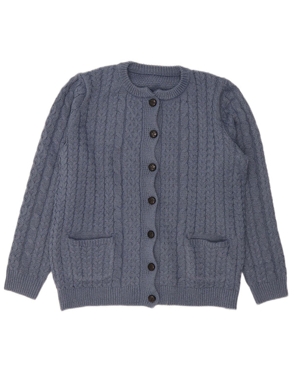 Vintage Damen Loose Fit Cardigan Pullover UK 14 Mittelblaues Polyester
