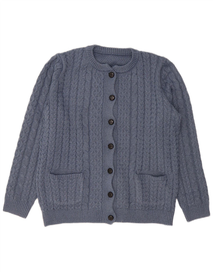 Vintage Damen Loose Fit Cardigan Pullover UK 14 Mittelblaues Polyester
