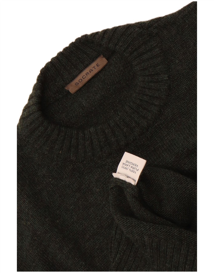 Vintage Herren-Pullover mit Rundhalsausschnitt, mittelgroße Khaki-Wolle