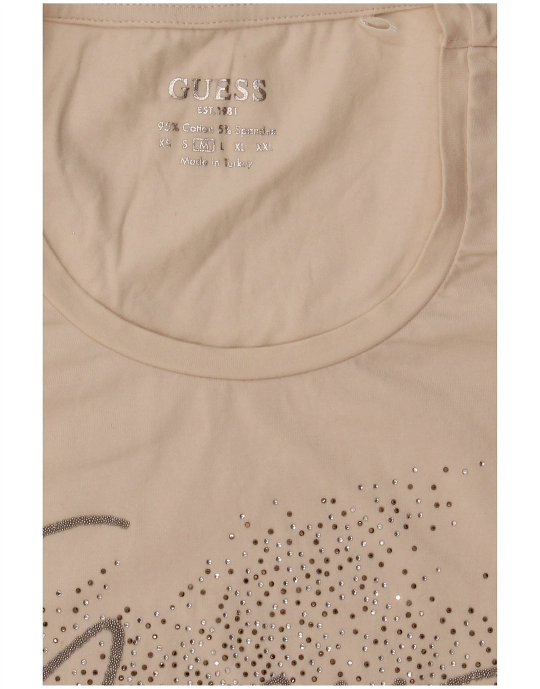 Guess Grafik-T-Shirt-Oberteil für Damen, UK 12, mittelweiße Baumwolle