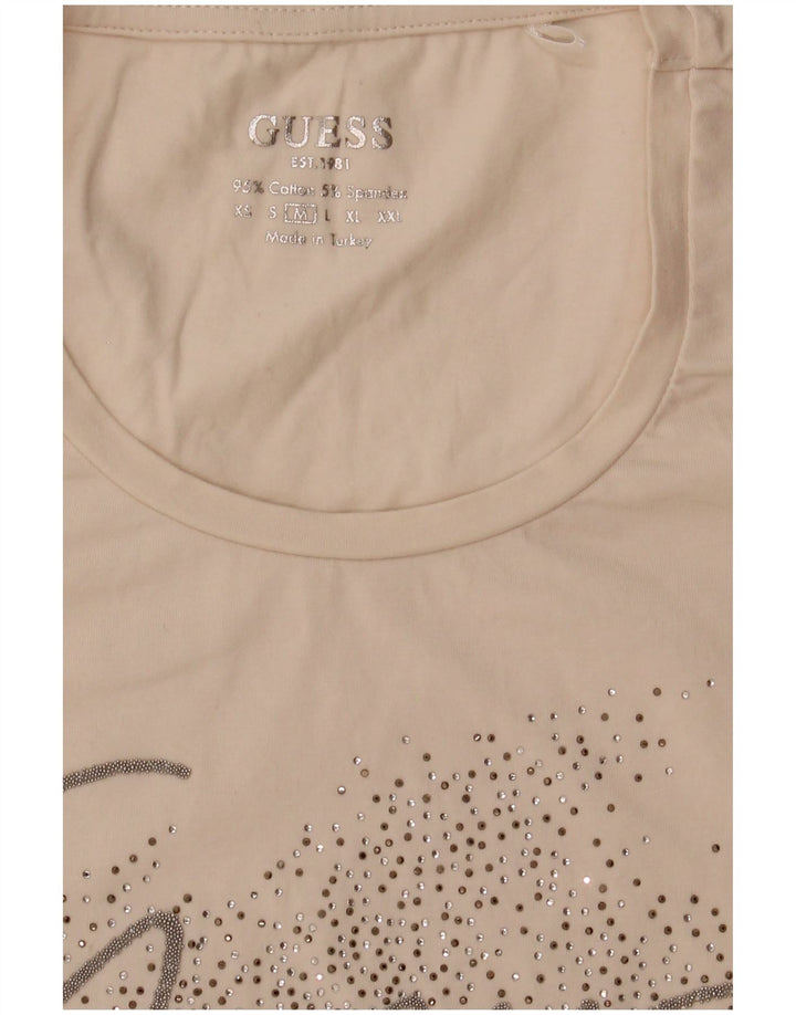 Guess Grafik-T-Shirt-Oberteil für Damen, UK 12, mittelweiße Baumwolle