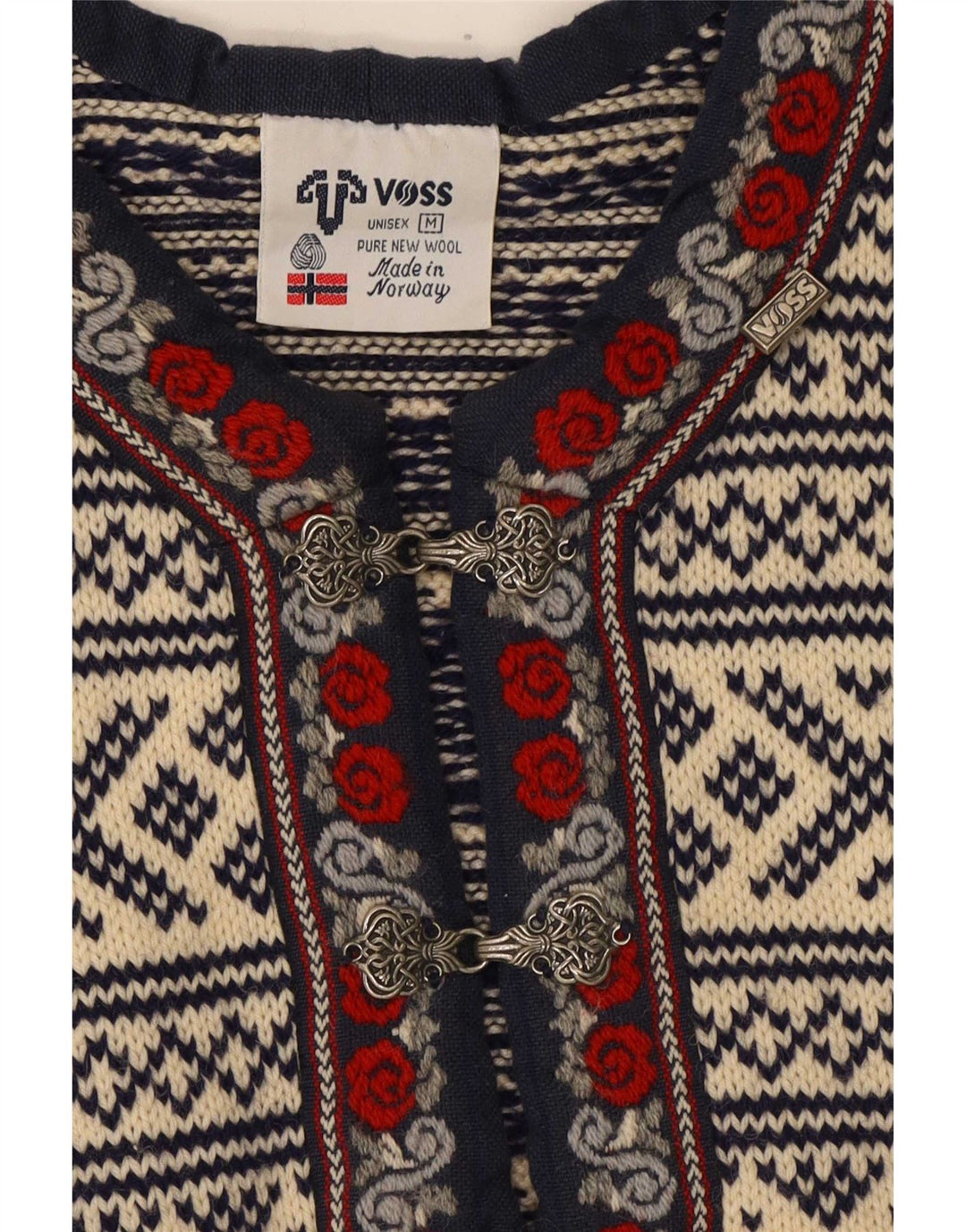 Voss Herren-Unisex-Pullover mit V-Ausschnitt, Medium, cremefarbene Fair-Isle-Wolle