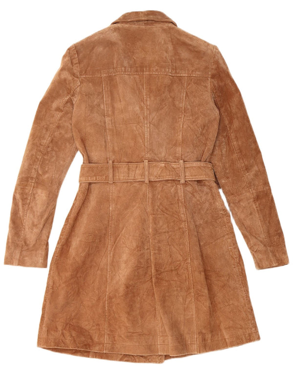 Mango Womens Suede Overcoat UK 12 Medium Brown Leather