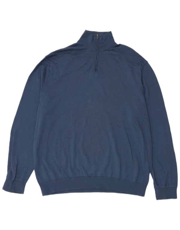 Marks & Spencer Herren-Pullover mit Reißverschluss am Hals, 3XL, blaue Merinowolle