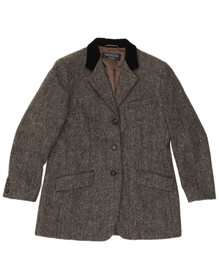 Max Mara Damen Weekend 3-Knopf-Blazer-Jacke, UK 16, großes graues Fischgrätenmuster