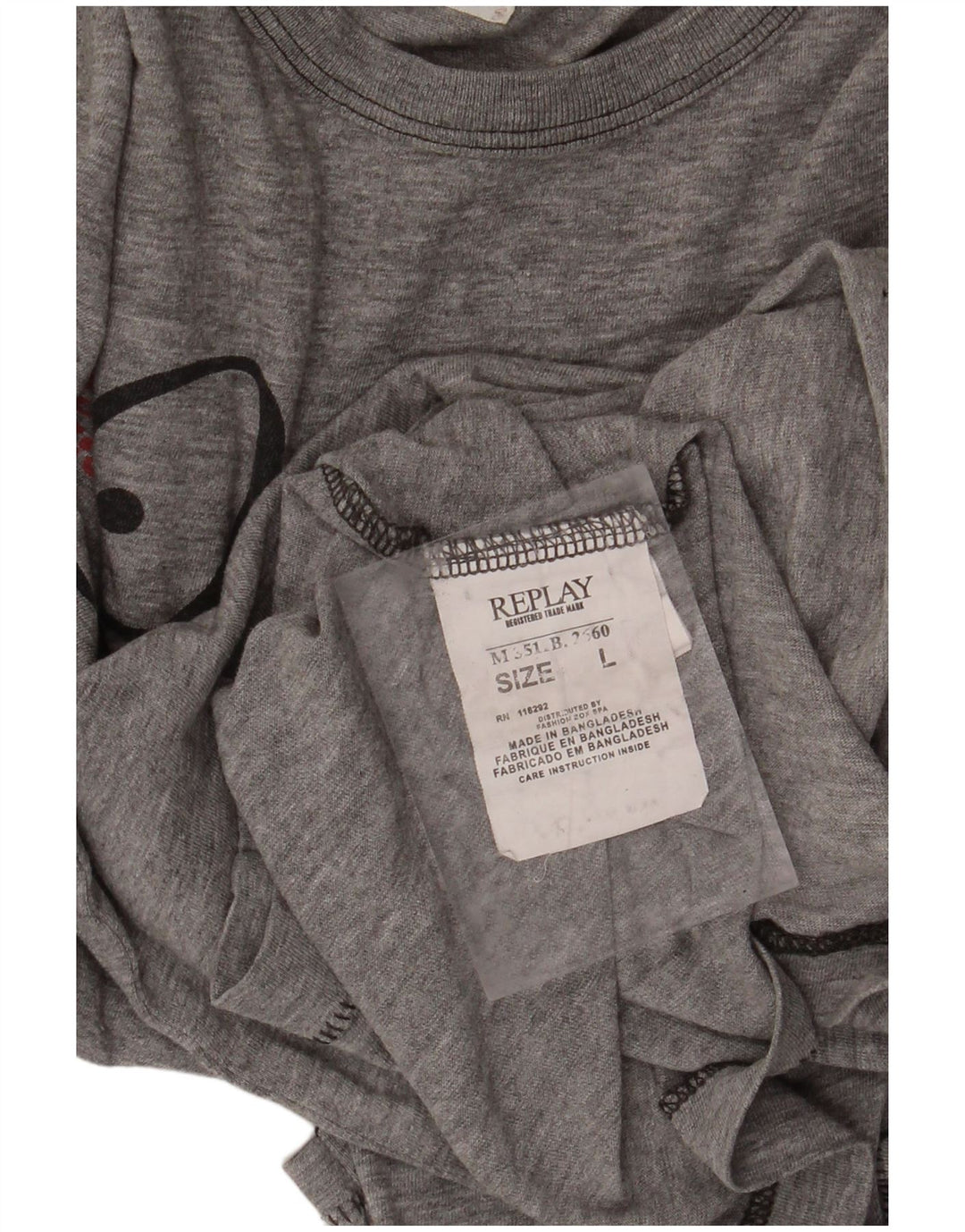 REPLAY Mens Graphic Top Long Sleeve Large Grey Cotton