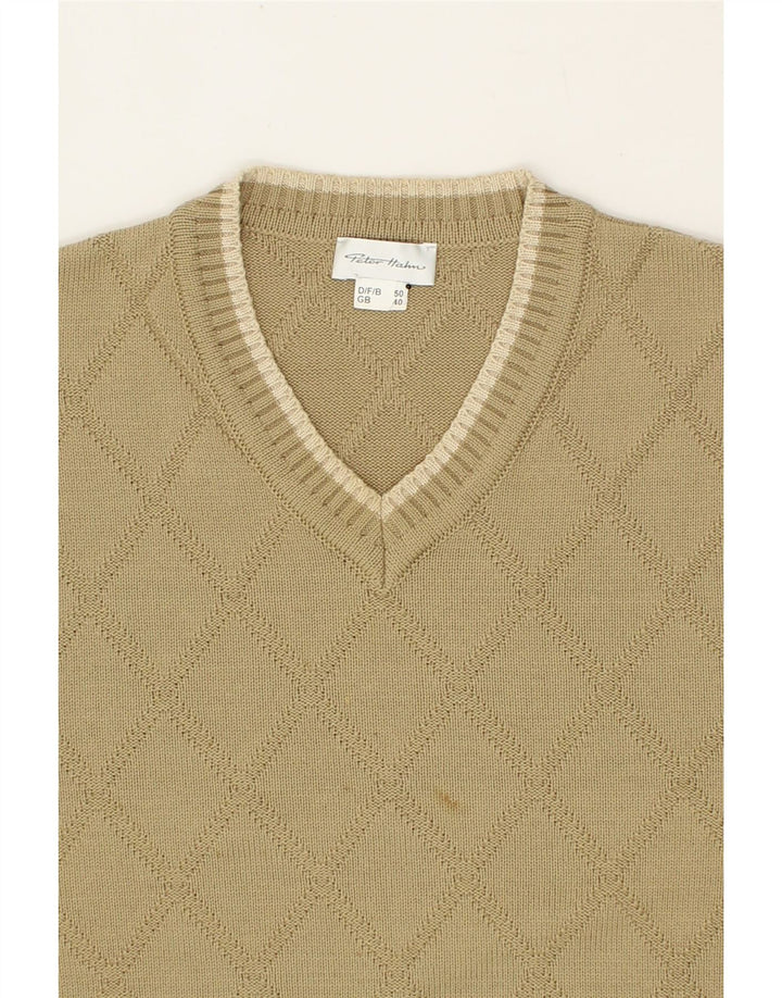 PETER HAHN Mens V-Neck Jumper Sweater UK 40 Medium Beige Argyle/Diamond Vintage Peter Hahn and Second-Hand Peter Hahn from Messina Hembry 