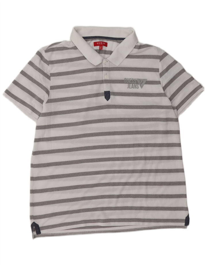 Guess Herren Poloshirt 2XL Weiß gestreift