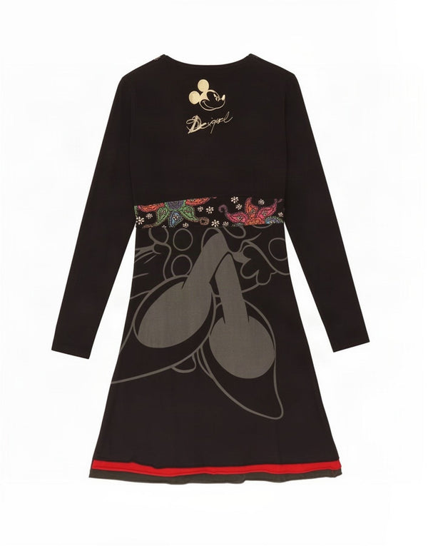 Desigual Damen Disney Langarm-Empire-Kleid UK 10 Small Black Floral