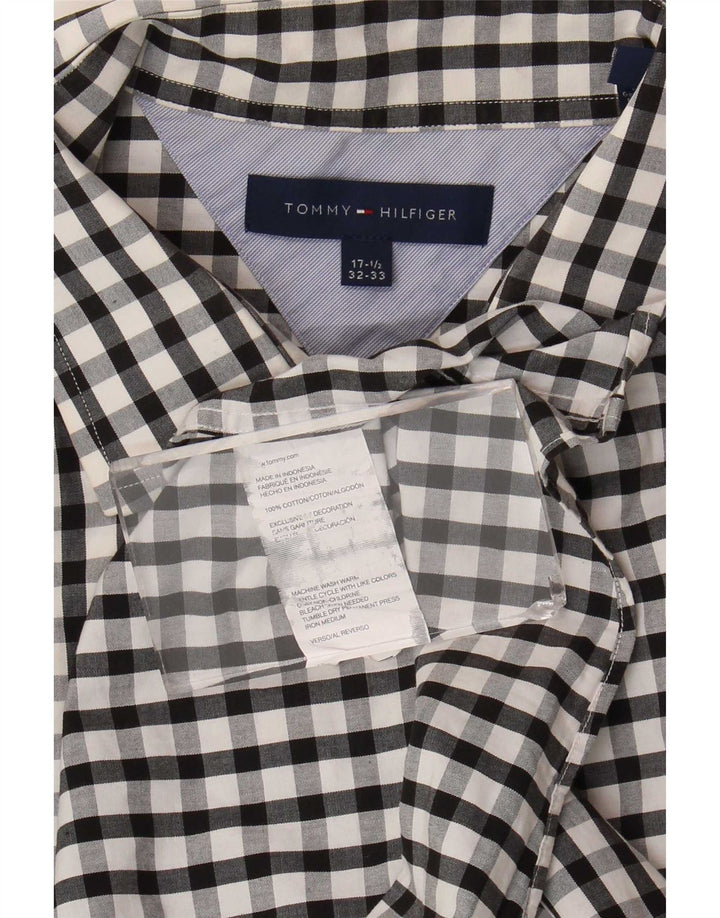Tommy Hilfiger Herrenhemd, Größe 17 1/2 XL, schwarze Gingham-Baumwolle