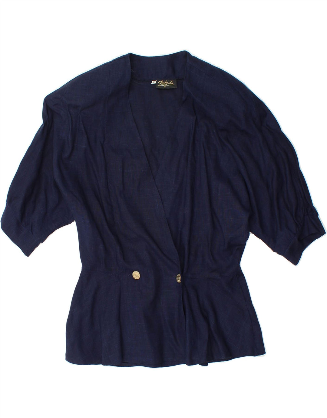 VINTAGE Womens Short Sleeve Blazer Jacket IT 44 Medium Navy Blue Vintage Vintage and Second-Hand Vintage from Messina Hembry 