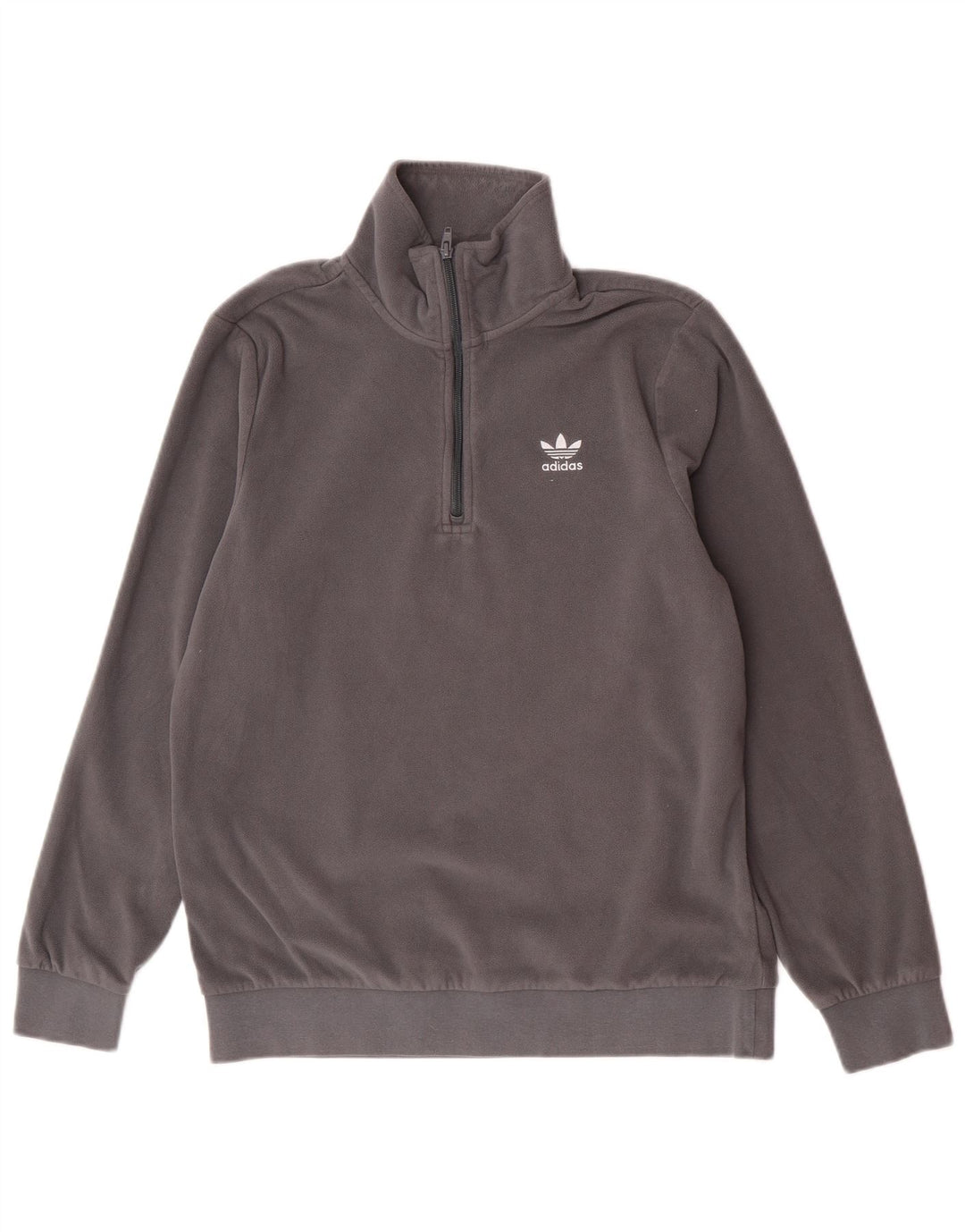 Adidas Herren-Fleecepullover mit Reißverschluss am Hals, mittelgraues Polyester