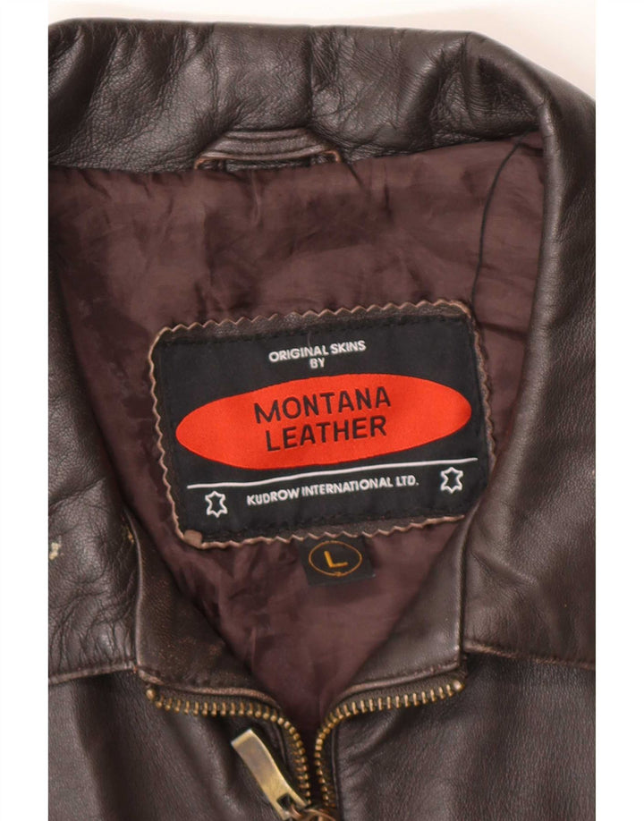 MONTANA Herren Lederjacke UK 40 Large Braun