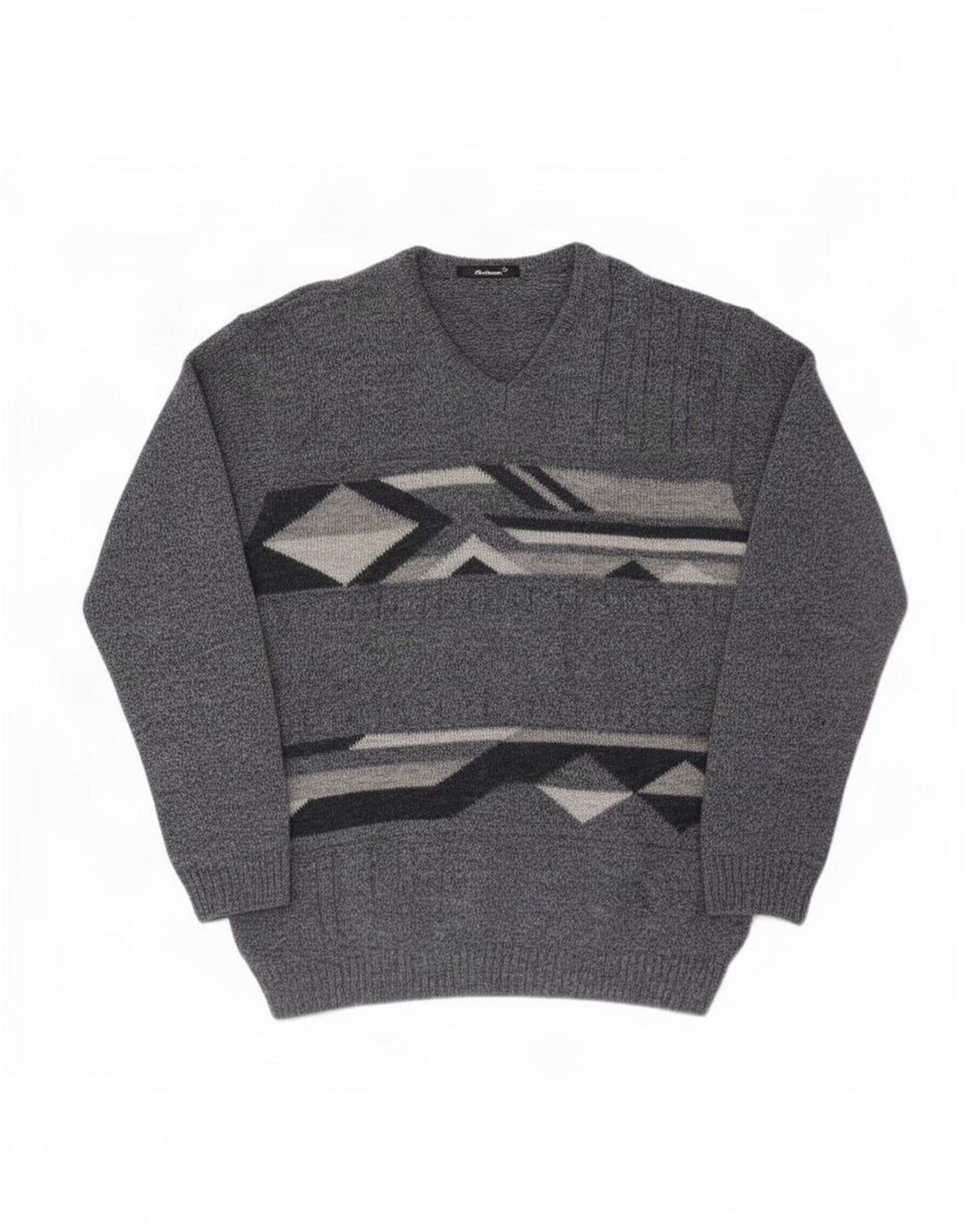 St. Bernard Herren-Pullover mit V-Ausschnitt, großes blaues geometrisches Acryl
