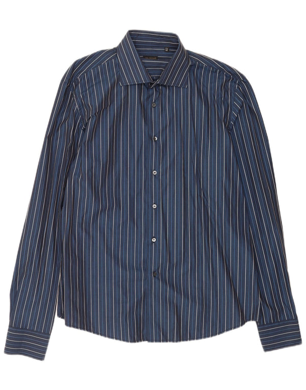 Valentino Herren-Inter-Fit-Hemd, Größe 17 1/2 44 XL, marineblaue Nadelstreifen-Baumwolle