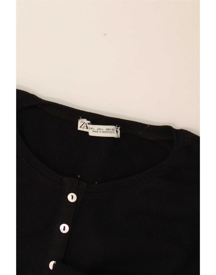 Zara Damen Top Langarm UK 14 Large Schwarz