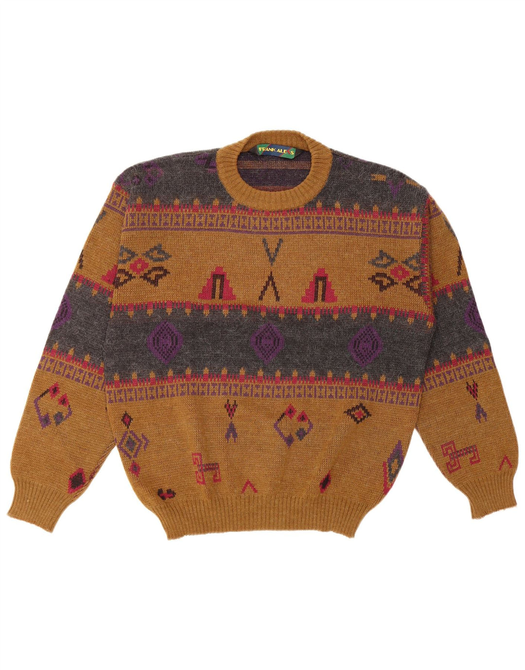 FRANK ALEXS Herren-Pullover mit Rundhalsausschnitt, Größe 48, mittelbraun, geometrisch