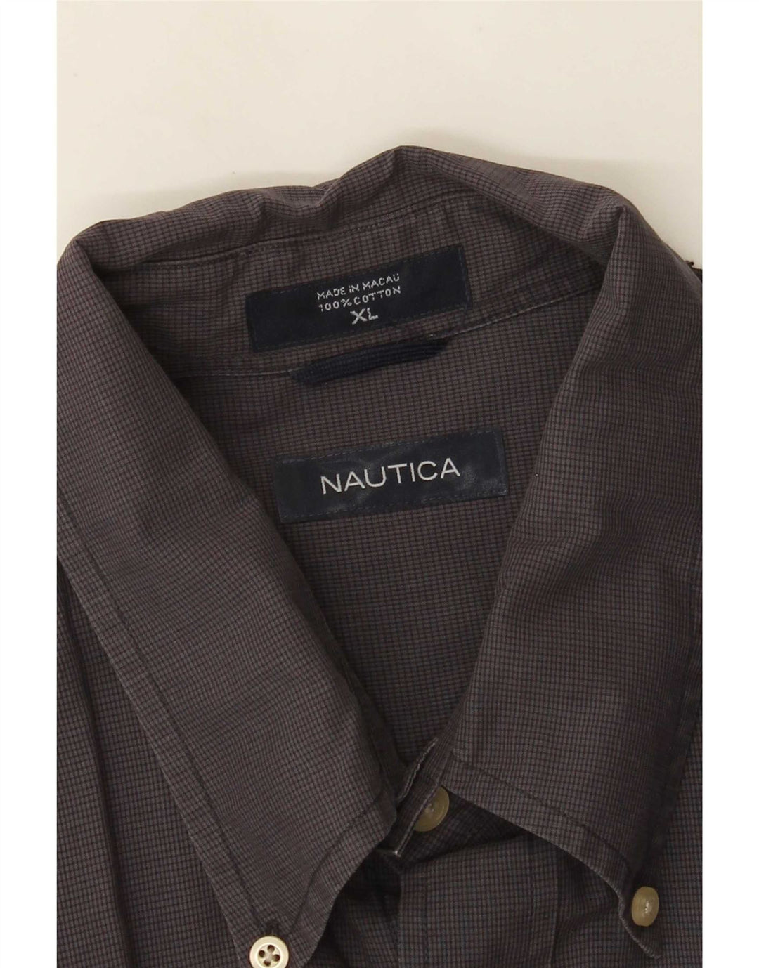 Nautica Herrenhemd XL, graue Gingham-Baumwolle