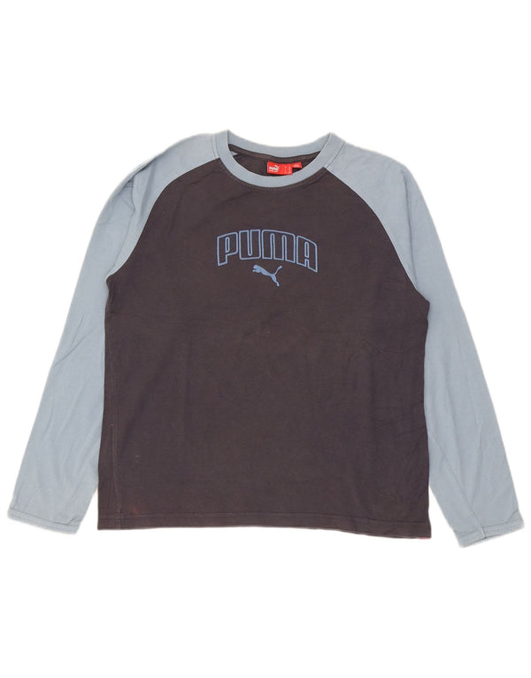 Puma Boys Graphic Top Langarm 13–14 Jahre Graue Colourblock-Baumwolle