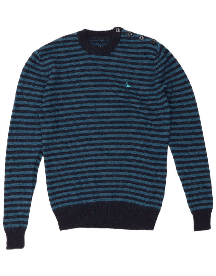 JACK WILLS Herren-Pullover mit Rundhalsausschnitt, klein, marineblau, gestreift, Wolle