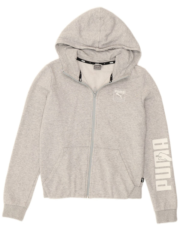 Puma Womens Graphic Zip Hoodie Pullover UK 10 Small Grau Baumwolle