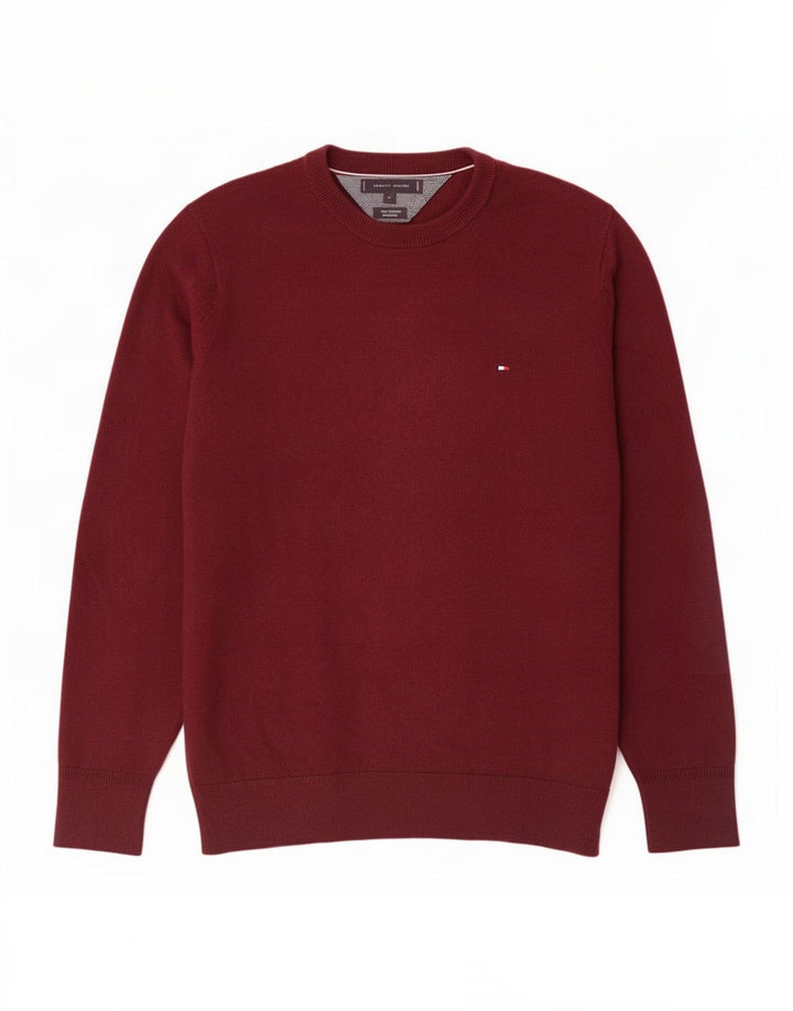 Tommy Hilfiger Herren-Pullover mit Rundhalsausschnitt, mittlere kastanienbraune Baumwolle