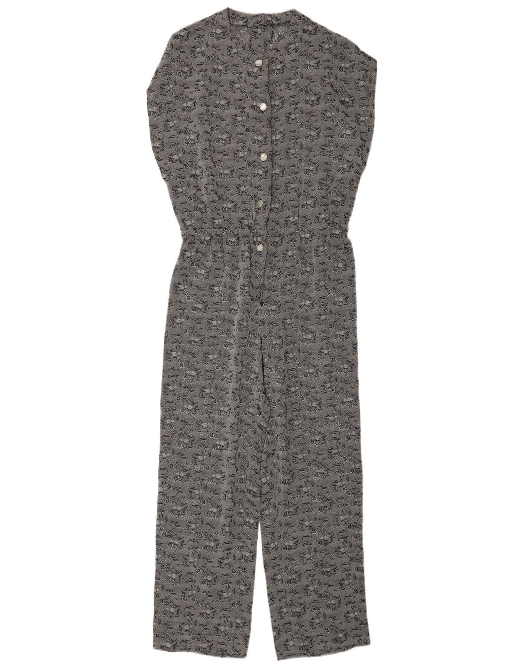 Vintage Damen Jumpsuit UK 12 Mittelgrau geblümt