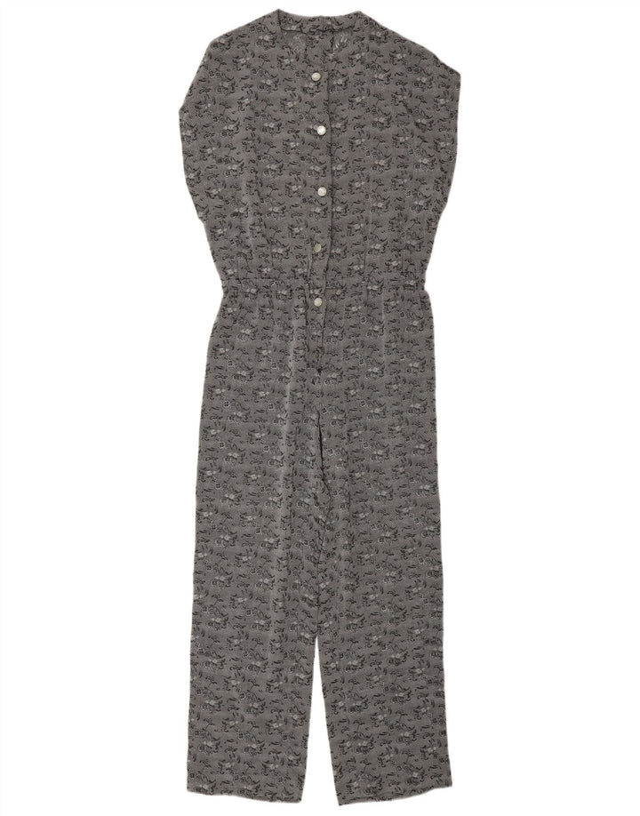 Vintage Damen Jumpsuit UK 12 Mittelgrau geblümt