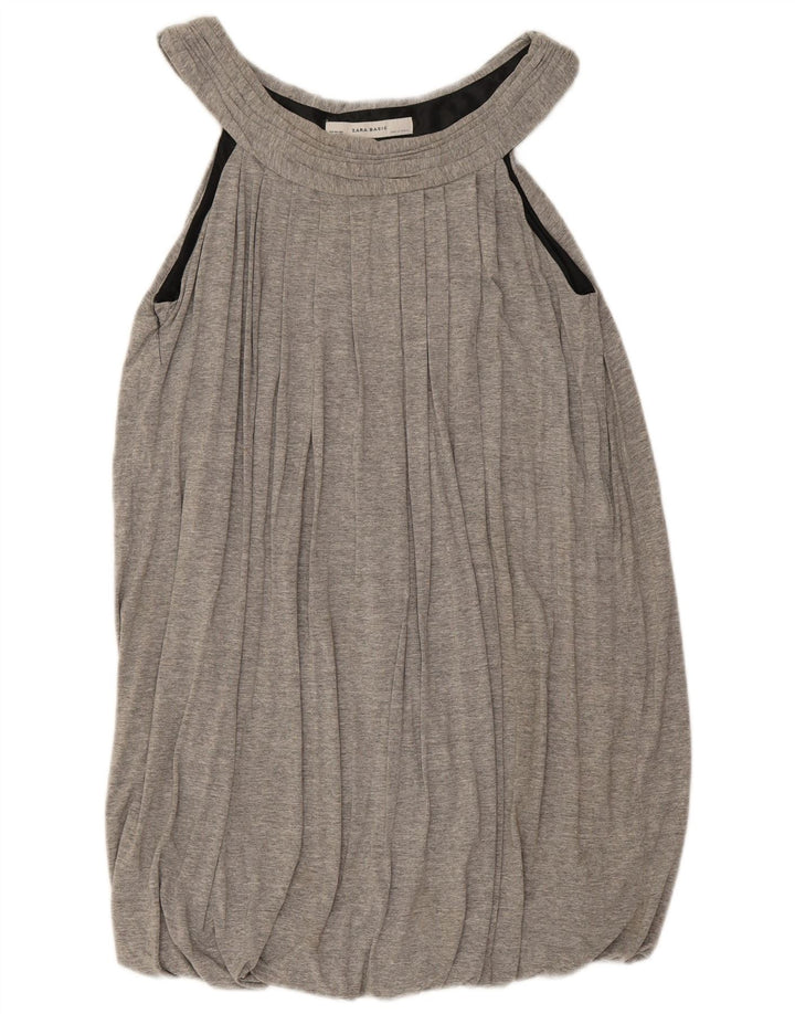 Zara Damen Ärmelloses Bubble-Kleid UK 12 Mittelgraue Viskose