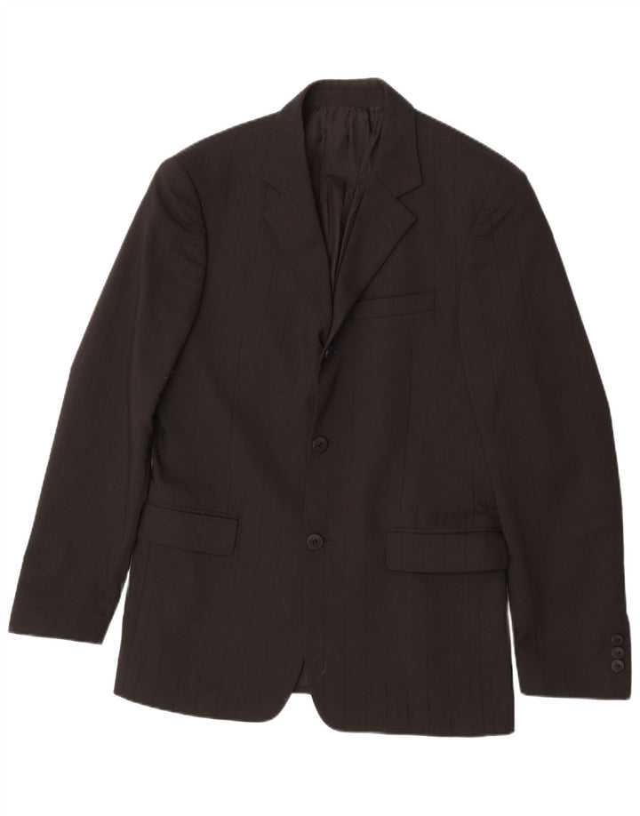 Versace Herren-Blazer mit 3 Knöpfen, IT 48, mittelschwarz, Nadelstreifen, klassisch