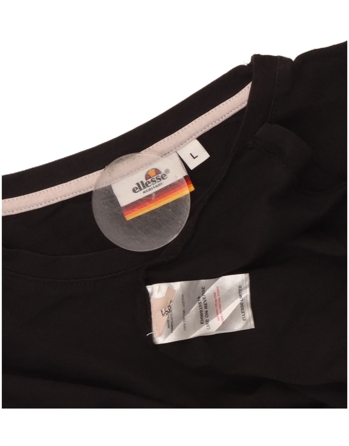 ELLESSE Damen Heritage T-Shirt Top UK 14 Large Schwarz Baumwolle