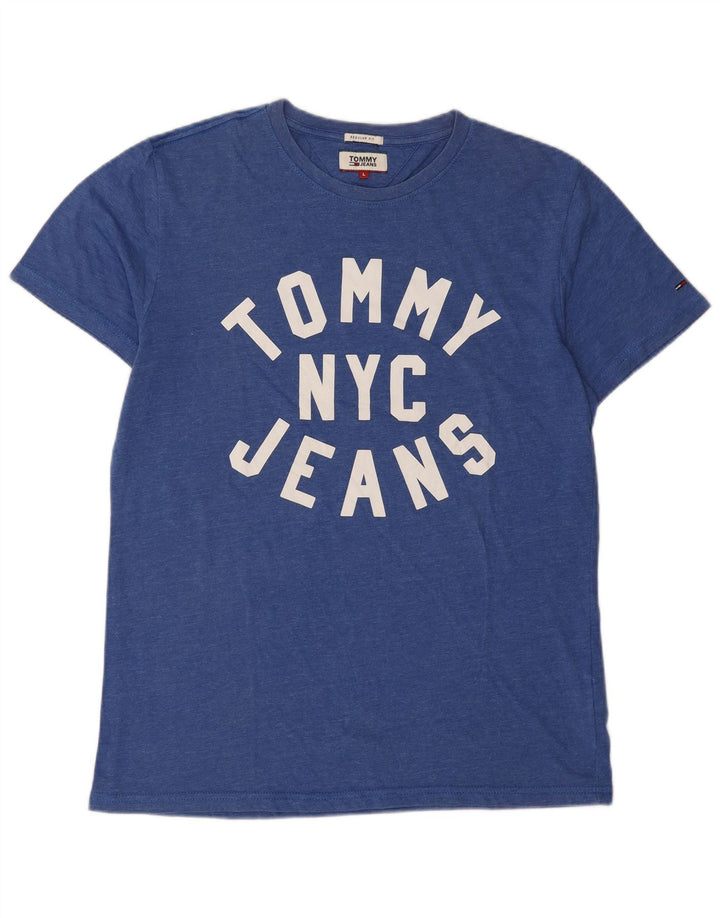 Tommy Hilfiger Herren-T-Shirt mit normaler Passform, Grafik, Größe L, Blau, Polyester