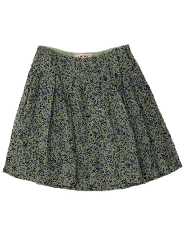 Fat Face Damen Faltenrock UK 8 Small W28 Grün geblümte Viskose