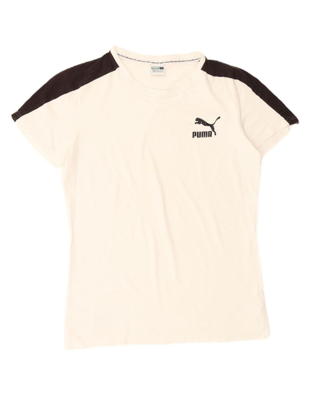 PUMA Mens T-Shirt Top Medium White Colourblock Cotton
