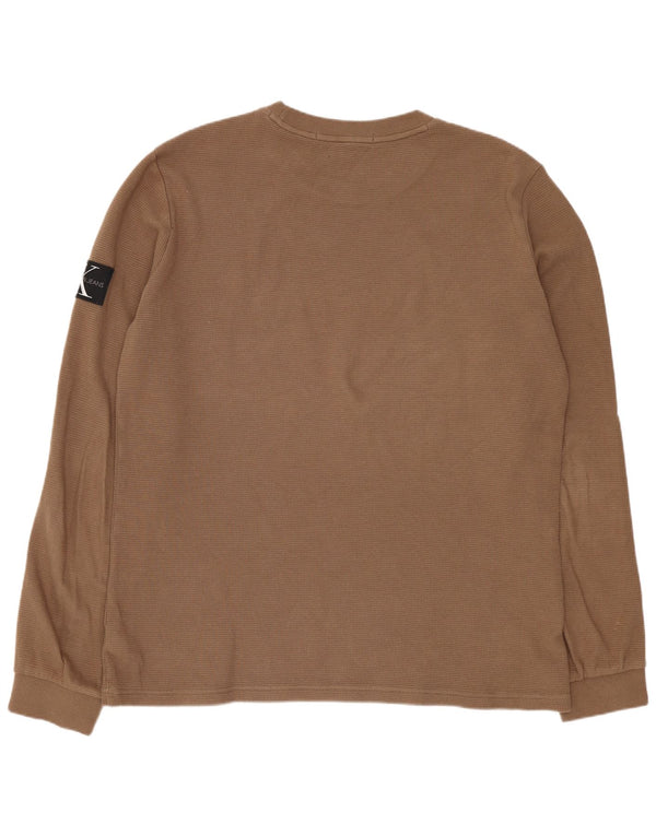 Calvin Klein Herren Top Langarm 2XL Braun Baumwolle