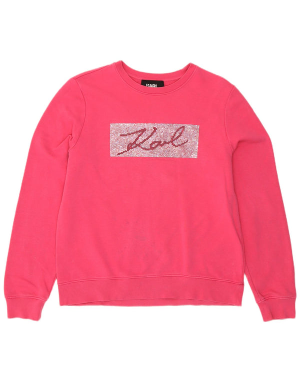 Karl Lagerfeld Damen Grafik-Sweatshirt-Pullover UK 14 Mittelrosa Baumwolle