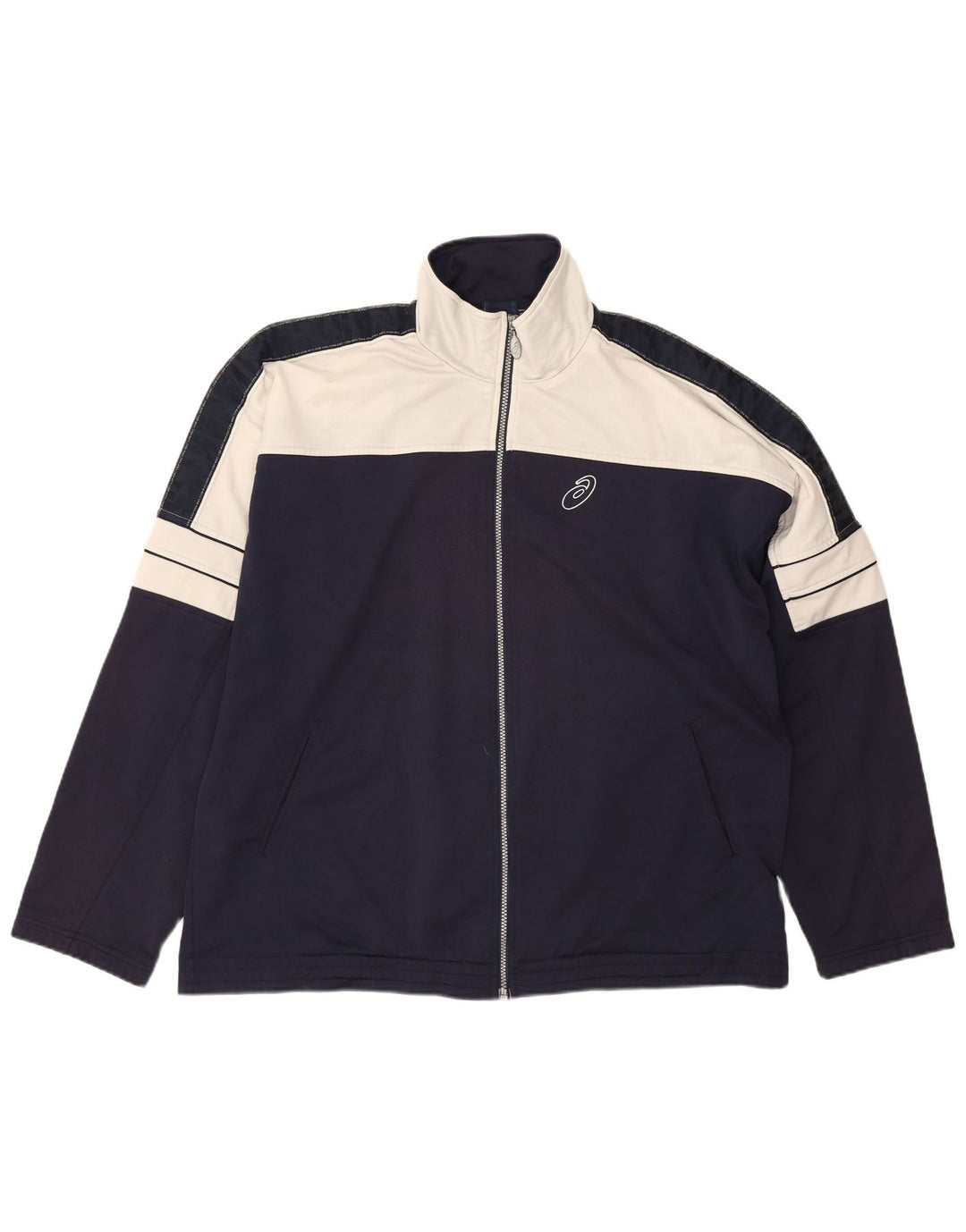 Asics Herren-Trainingsanzugoberteil, Jacke, 2XL, Marineblau, Farbblock