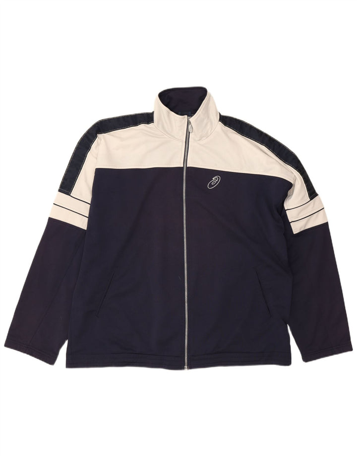 Asics Herren-Trainingsanzugoberteil, Jacke, 2XL, Marineblau, Farbblock