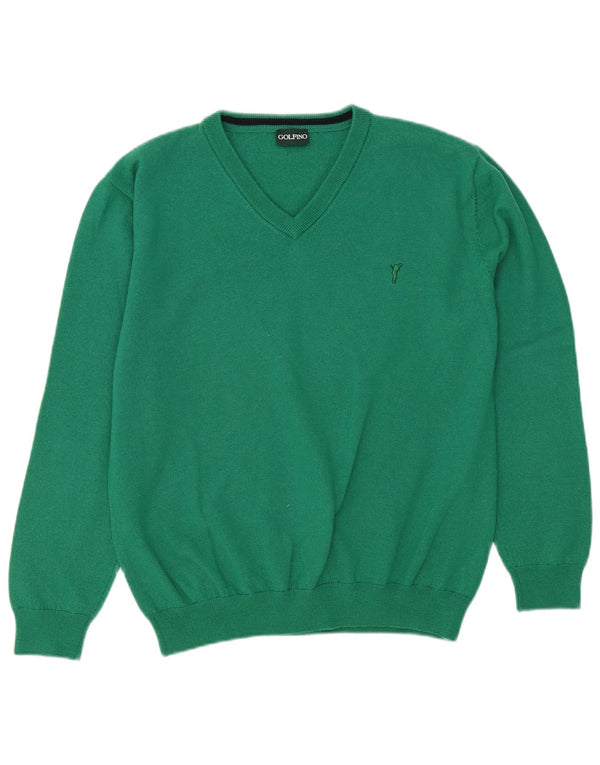 GOLFINO Damen-Pullover mit V-Ausschnitt, UK 16, Größe L, grüne Merinowolle
