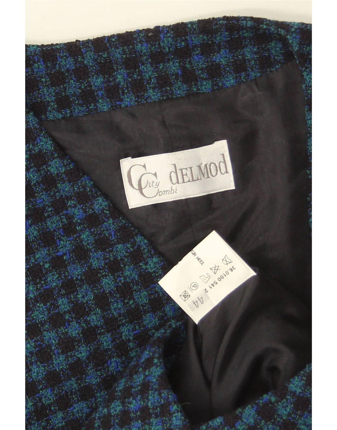 Delmod Damen Weste EU 44 XL Marineblau Gingham Schurwolle