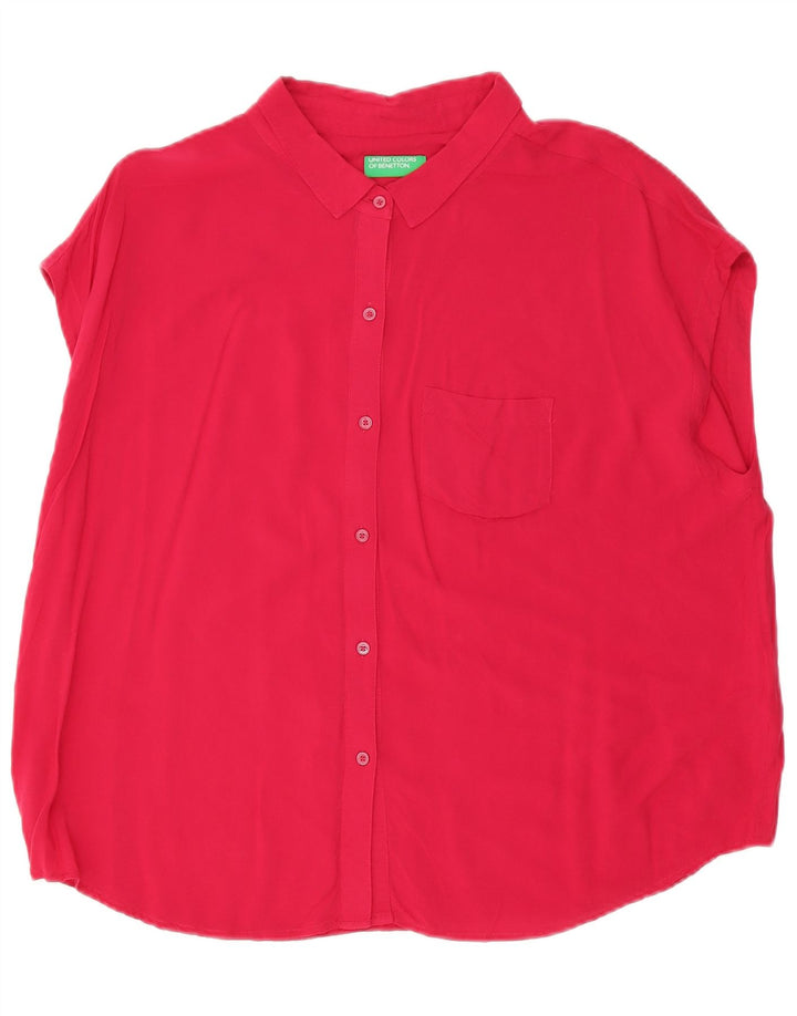 Benetton Damen ärmelloses übergroßes Hemd UK 16 Große rosa Viskose